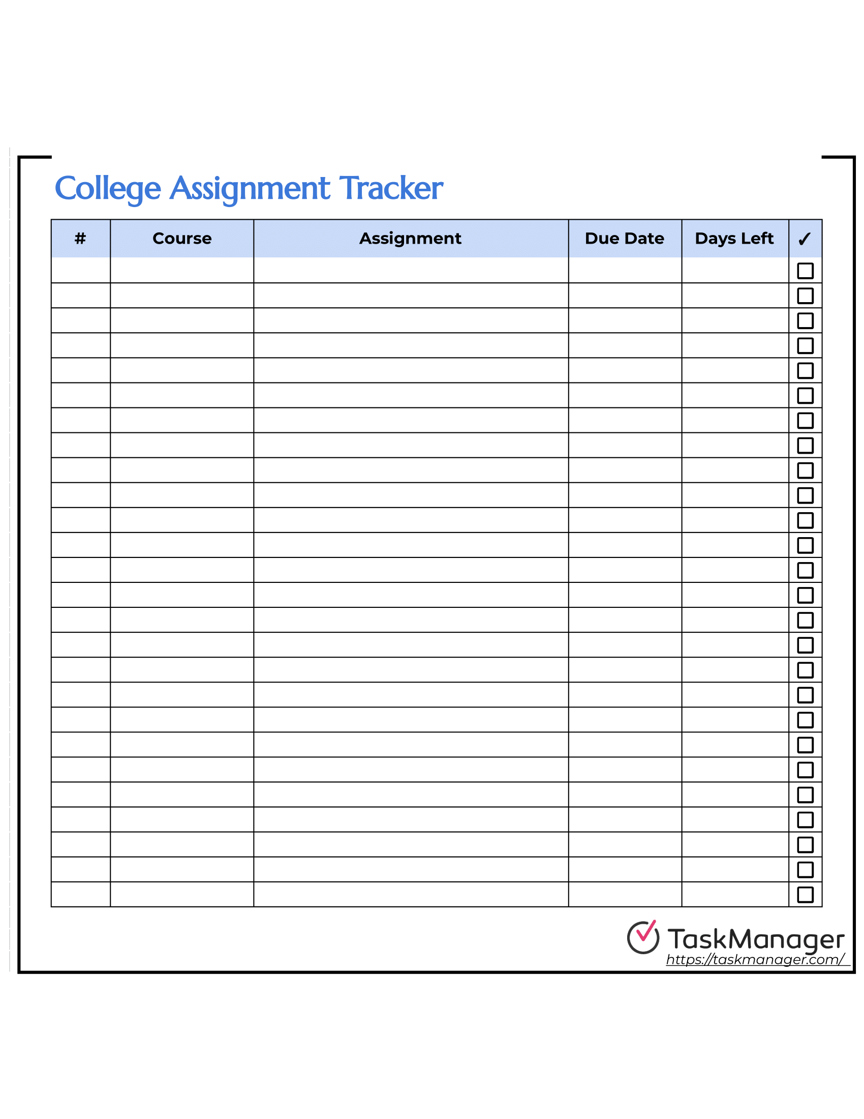 assignment list template pdf