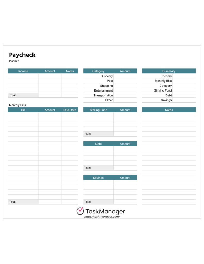 Free Paycheck Planner Template | PDF | Word | Excel